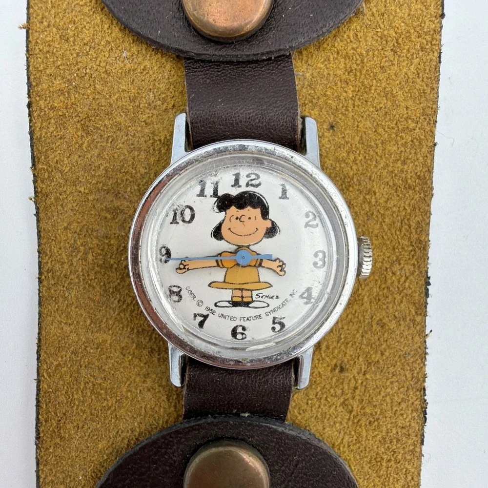 Peanuts Lucy Mechanical Wrist Watch Leather Hobo Band Not Running Vintage